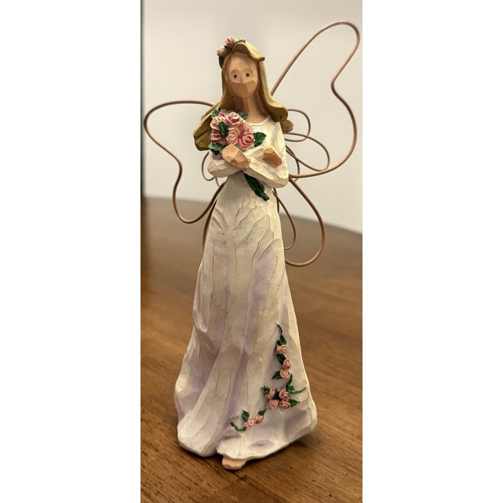 Vintage GANZ‎ Angel Figure With Wire Wings & Roses 8" EG 6432
